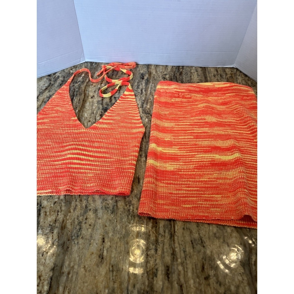Princess Polly Vibrant Orange Knit Halter Top & Mini Skirt 2-Piece Set Women  XS